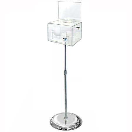 Azar Displays XL Clear Lottery Box, Adjustable Pedestal Floor Stand w/ Pocket, Lock & Keys, Pedestal 206325-CLR